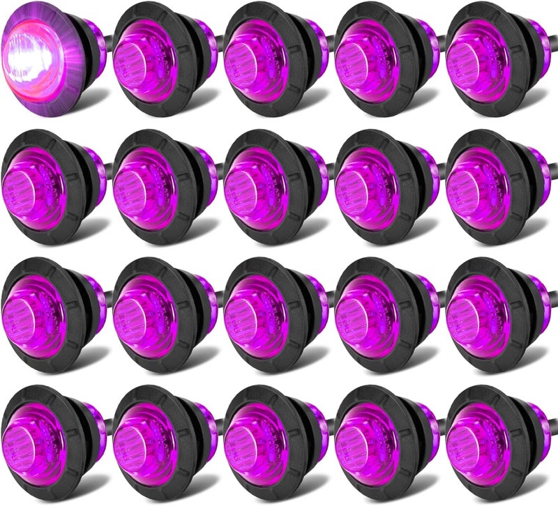 ALFU 3/4" Inch 20Pcs Purple Round LED Trailer Side Marker Clearance Lights Front Rear Top Marker Indicators Tail Light Waterproof for Truck Car Bus Van Pickup RV - Image 1